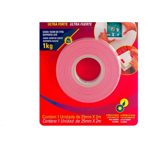 Fita Dupla Face Tekbond Acrilica Fixa Tudo Externa/Interna 25Mm X 2M