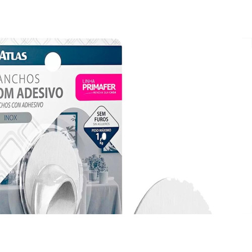 Gancho Adesivo Atlas Primafer Inox 1,0Kg Com 2 Pecas - Pr2592