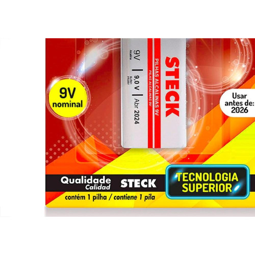 Pilha Steck Bateria Alcalina 9V. Cartela Com 1 Peca - Pa09V