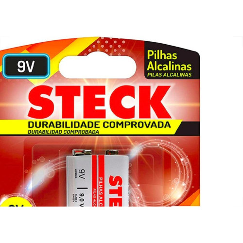 Pilha Steck Bateria Alcalina 9V. Cartela Com 1 Peca - Pa09V
