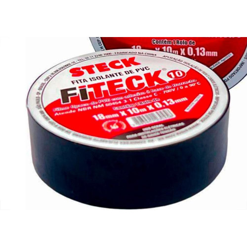 Fita Isolante Steck Fiteck 10M Preta - Kit C/10 Pecas