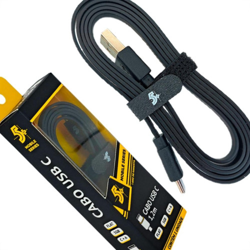 Cabo Usb Tipo C Mobile Para Carregador Pix Flat 5Gb - 1,20M Preto - 018-0038