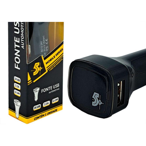 Carregador Pix Usb Mobile Veicular 2.1A. 12V. Com 2 Entradas Usb - 044-0007