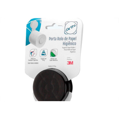 Porta Rolo De Papel Higienico Plastico Com Fixacao Adesiva Arthi Preto - 3431