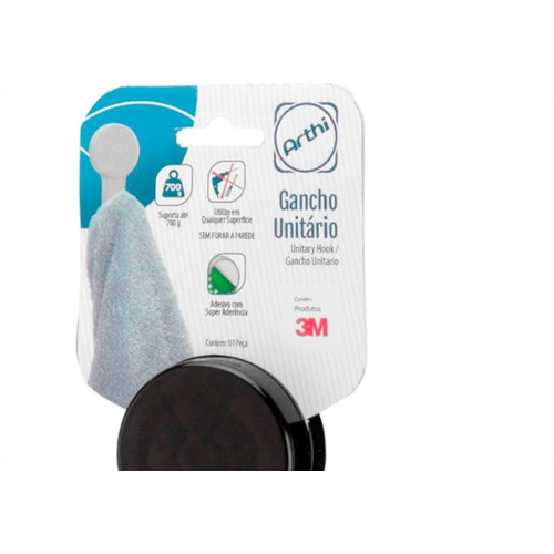Gancho Plastico Arthi Com Fixacao Adesiva 700G Preto - 3432