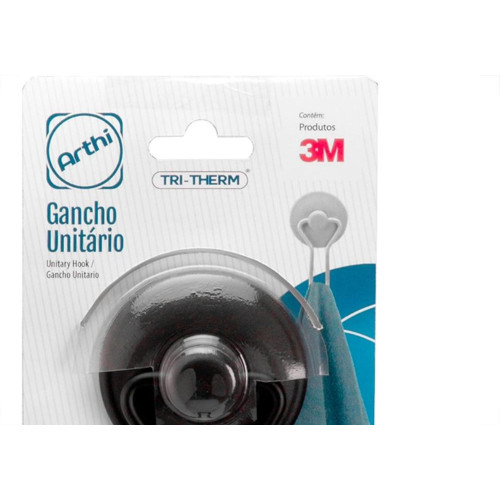 Gancho Metal Arthi Com Fixacao Adesiva 700G Preto - 3437