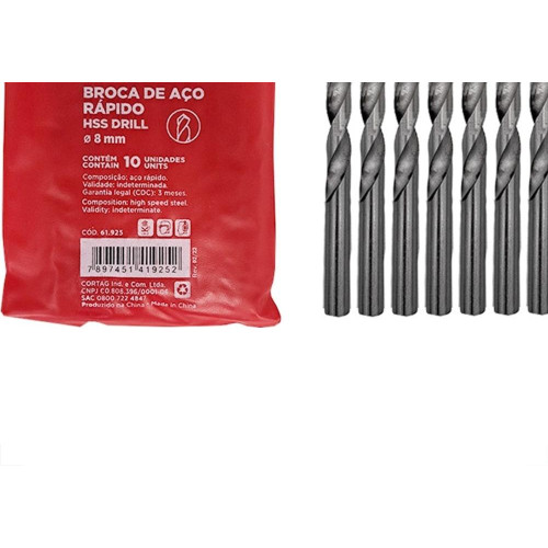 Broca Aco Rapido Cortag 8,0Mm - 61925 - Kit C/10 Pecas