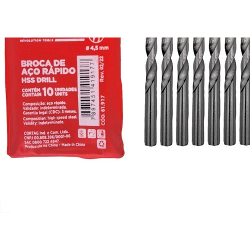 Broca Aco Rapido Cortag 4,5Mm - 61917 - Kit C/10 Pecas