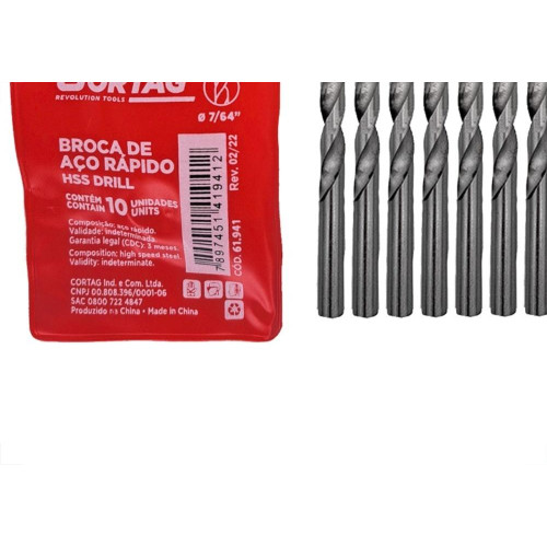 Broca Aco Rapido Cortag   7/64'' - 61941 - Kit C/10 Pecas