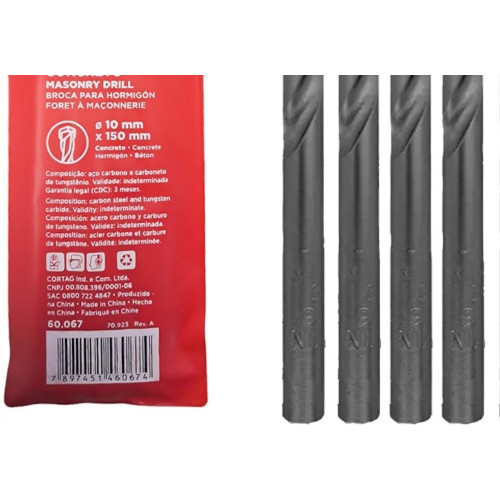 Broca Widea Cortag 10Mm X 150Mm - 60067 - Kit C/5 Pecas