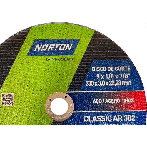 Disco Corte Ferro Norton Classic Ar302 - 9''X1/8''X7/8'' - 3,0Mm