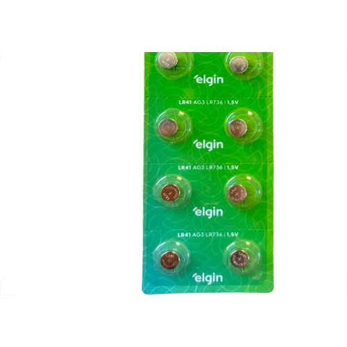 Pilha Elgin Alcalina Bateria Lr41 - 1,5V. Cartela Com 10 Pecas - 82261