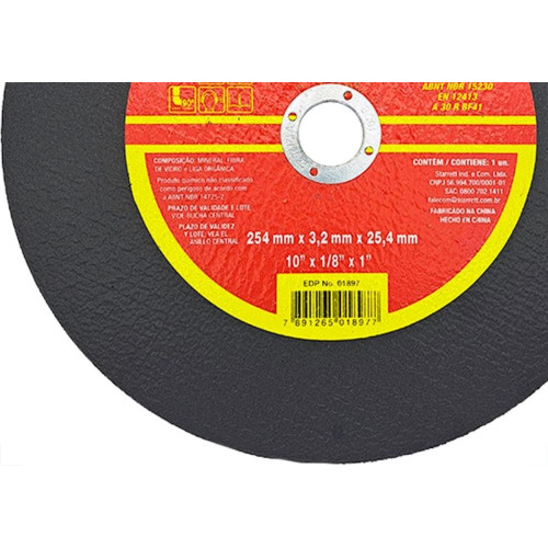 Disco Corte Ferro Starrett 10''X1/8''X1'' - Kit C/6 Pecas