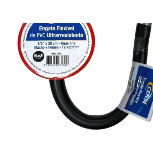 Engate Flexivel Preto Pvc Fosco Censi 30Cm Ultra Resistente