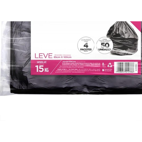 Saco De Lixo Superpro Bettanin 150L - 85X100Cm Preto Com 50 Pecas