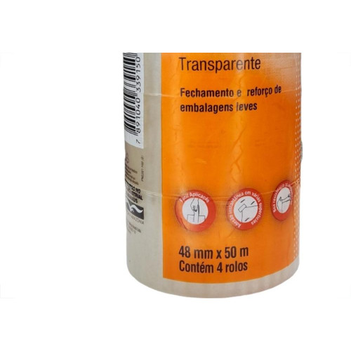 Fita Adesiva Embalagem 3M Transparente 48Mm X 50M - Kit C/4 Pecas
