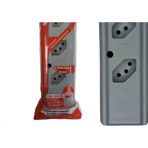 Tomada Barra Interneed Pro45 - 2 Polos +Terra Cinza 20A. Tripla