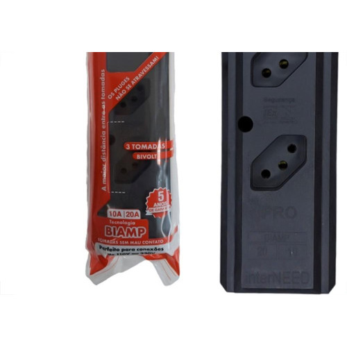 Tomada Barra Interneed Pro45 - 2 Polos +Terra Preta 20A. Tripla