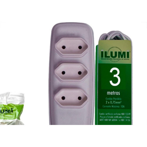 Extensao Ilumi Paralela 2 Polos 0,75Mm Cinza - 3M - 1691/1791