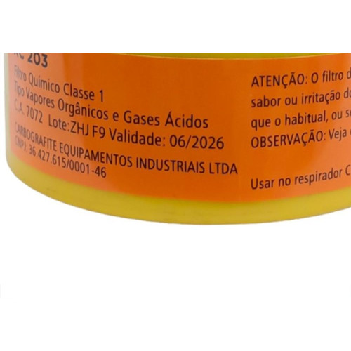 Filtro Quimico Para Respirador Carbografite Rc 203 - Cg306 - 012120412