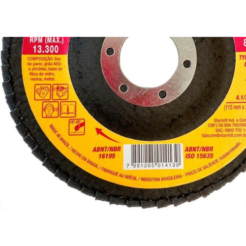 Disco Flap Starrett 4.1/2'' X 7/8''- Grao 100