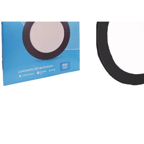 Plafon Led Embutir Elgin Redondo 18W. 6500K. Bivolt Preto