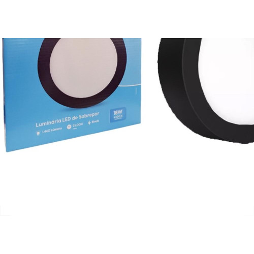 Plafon Led Sobrepor Elgin Redondo 18W. 6500K. Bivolt Preto