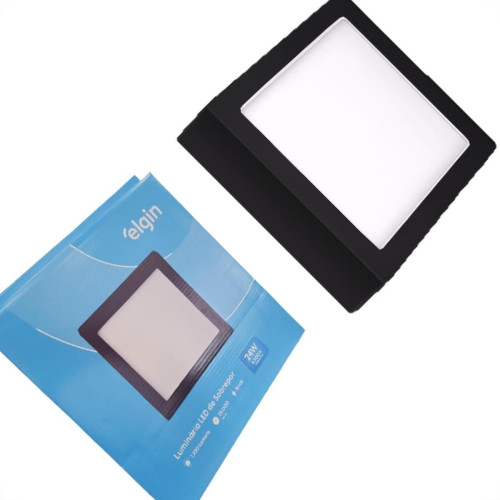 Plafon Led Sobrepor Elgin Quadrado 24W. 6500K. Bivolt Preto