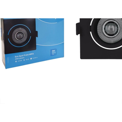 Spot Com Lampada Dicroica Led Elgin 5W. Quadrado Preto Bivolt 6500K.