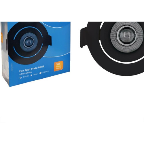 Spot Com Lampada Dicroica Led Elgin 5W. Redondo Preto Bivolt 3000K.