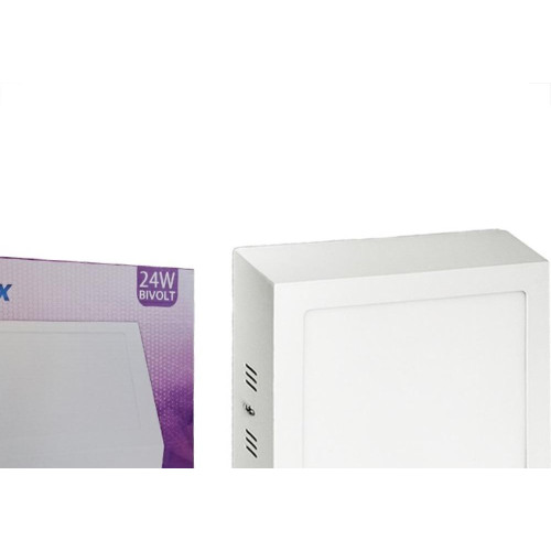 Plafon Led Sobrepor Opalux Quadrado 24W. 6500K. Bivolt Branco