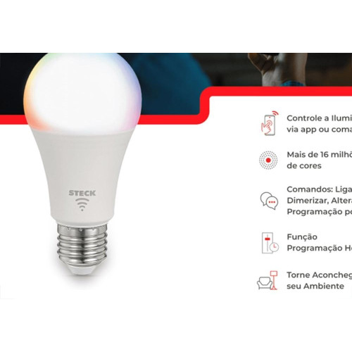 Lampada Led Bulbo Steck Rgbw Wifi 12W 3000K A 6500K Bivolt - Smal2Us1