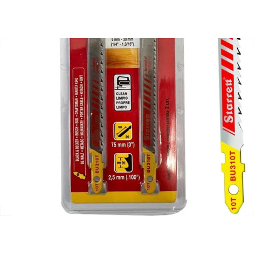 Serra Tico-Tico Lamina Starrett Madeira Bi-Metal Com 2 Pecas Bu310T-2 - 75Mm - 10T
