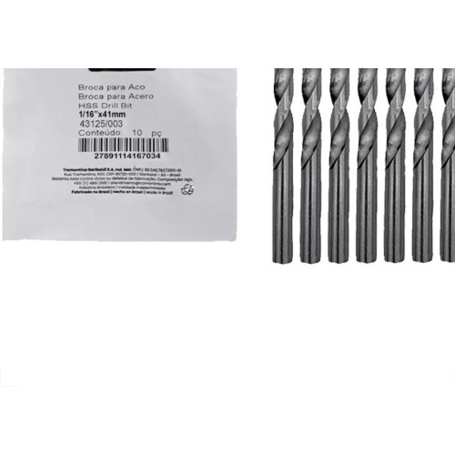 Broca Aco Rapido Tramontina Basic 1/16'' Pacote Com 10 Pecas - 43125/003 - Kit C/10 Pecas
