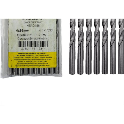 Broca Aco Rapido Tramontina Master 6,0Mm Pacote Com 10 Pecas - 43141/033 - Kit C/10 Pecas