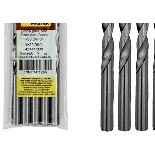 Broca Aco Rapido Tramontina Master 8,0Mm Pacote Com 5 Pecas - 43141/038 - Kit C/5 Pecas