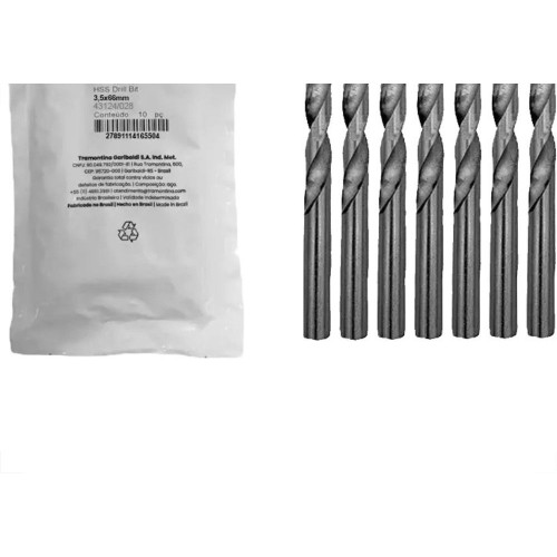 Broca Aco Rapido Tramontina Basic 3,5Mm Pacote Com 10 Pecas - 43124/028 - Kit C/10 Pecas
