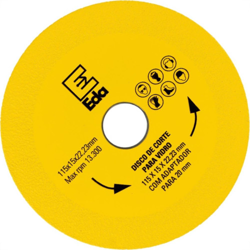 Disco Corte Para Vidro Eda 115 X 15 C2X 22,23Mm Com Adaptador 20Mm - 0Qb