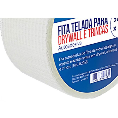 Fita Telada Compel Fibra De Vidro Para Drywall E Trincas Autoadesiva 50Mm X 20M