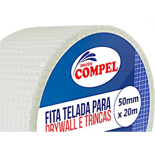 Fita Telada Compel Fibra De Vidro Para Drywall E Trincas Autoadesiva 50Mm X 20M