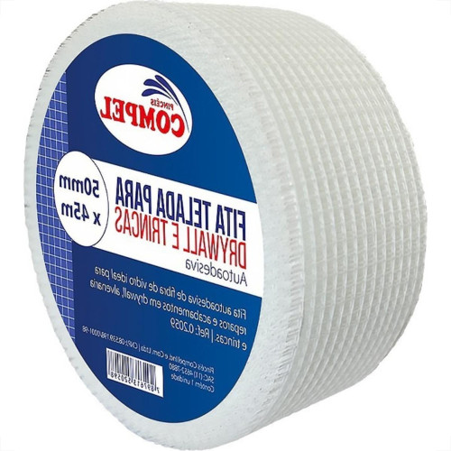Fita Telada Compel Fibra De Vidro Para Drywall E Trincas Autoadesiva 50Mm X 45M