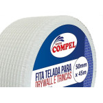 Fita Telada Compel Fibra De Vidro Para Drywall E Trincas Autoadesiva 50Mm X 45M