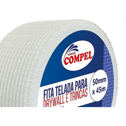 Fita Telada Compel Fibra De Vidro Para Drywall E Trincas Autoadesiva 50Mm X 45M