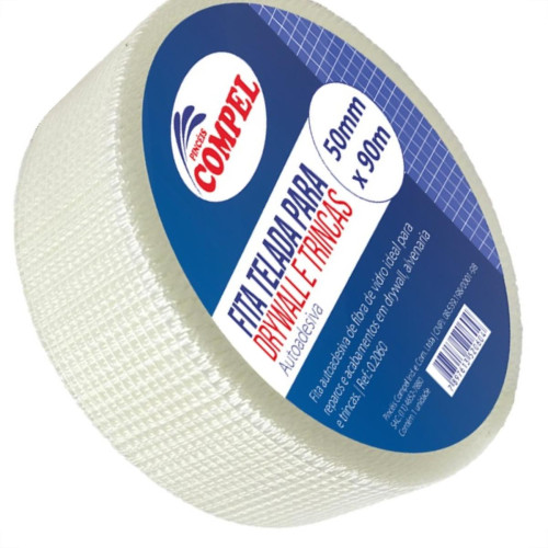 Fita Telada Compel Fibra De Vidro Para Drywall E Trincas Autoadesiva 50Mm X 90M