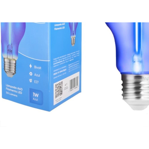 Lampada Filamento De Led Elgin A60 - 1W. 50Lm E-27 Bivolt Azul