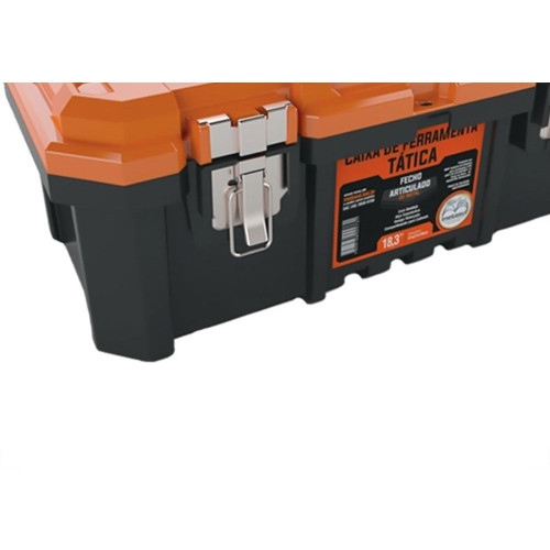 Caixa De Ferramentas Plastica Metasul 18,3'' Laranja/Preta Tatica Com Bandeja E Fecho De Metal