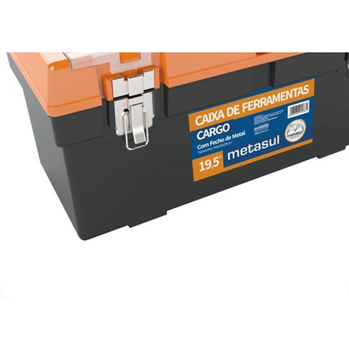 Caixa De Ferramentas Plastica Metasul 19,5'' Laranja/Preta Cargo Com Bandeja E Fecho De Metal