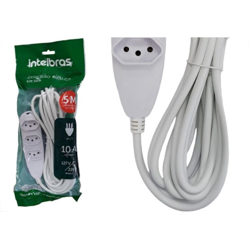 Extensao Intelbras 3 Tomadas 2 Polos + Terra 10A. Branca 5M. - 4830146