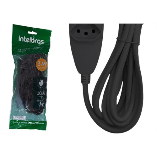 Extensao Intelbras 3 Tomadas 2 Polos + Terra 10A. Preta 3M. - 4830148