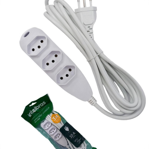 Extensao Intelbras 3 Tomadas 2 Polos + Terra 10A. Branca 3M. - 4830153